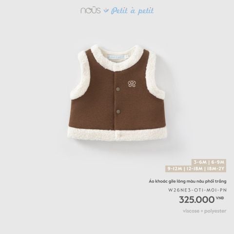  Áo khoác gile lông màu nâu phối trắng 