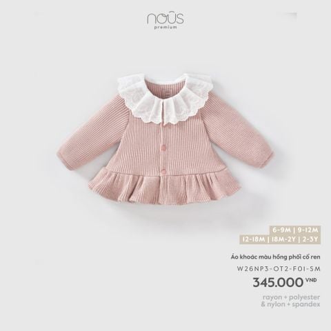  Áo khoác màu hồng phối cổ ren F01 