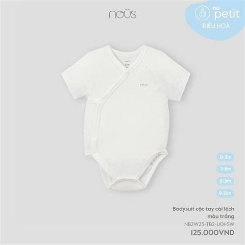  Bodysuit cộc tay cài lệch màu trắng 
