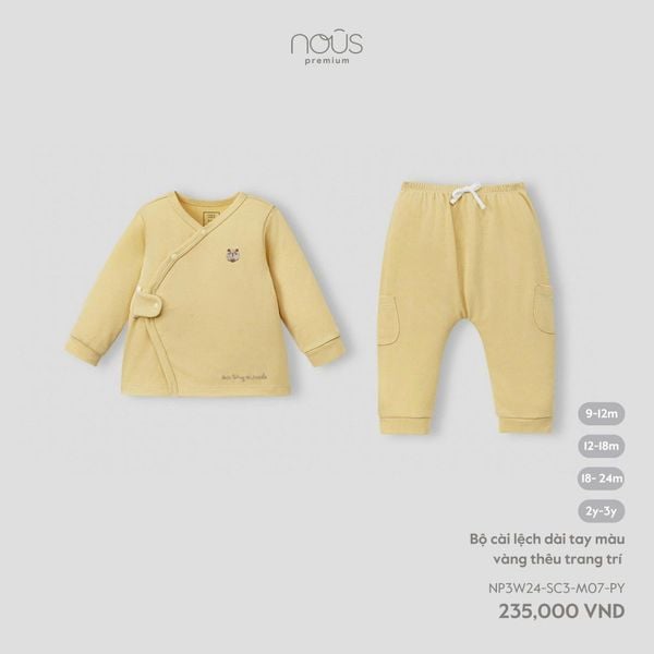  Bộ cài lệch dài tay màu vàng thêu trang trí 