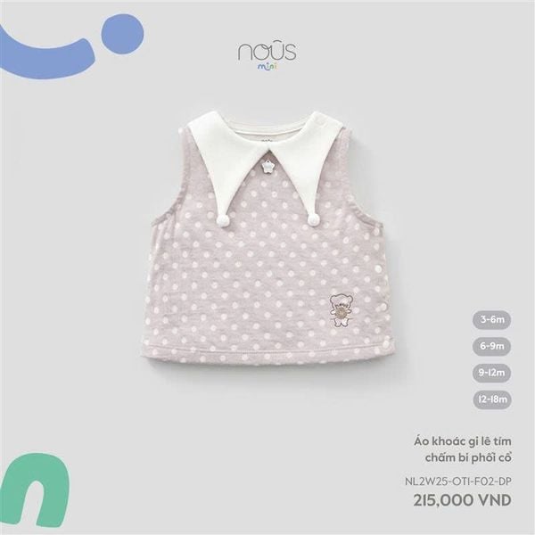  Áo khoác gi lê tím chấm bi phối cổ 