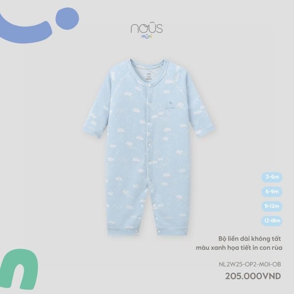  Bộ liền dài không tất màu xanh họa tiết in con rùa 