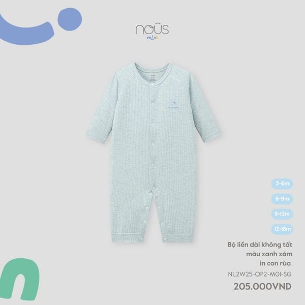  Bộ liền dài không tất màu xanh xám in con rùa 