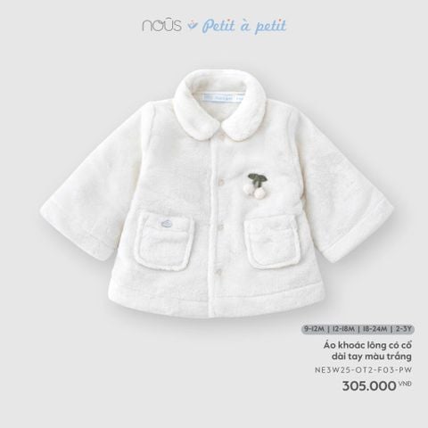  Áo khoác lông có cổ dài tay màu trắng 