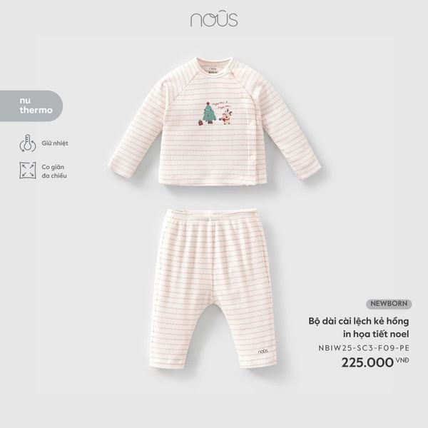  Bộ dài cài lệch kẻ hồng in họa tiết noel 