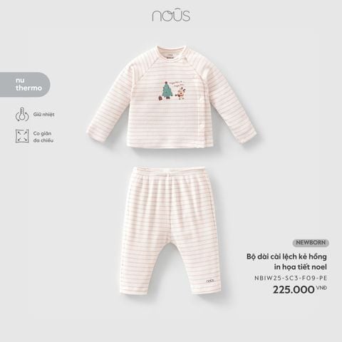  Bộ dài cài lệch kẻ hồng in họa tiết noel 