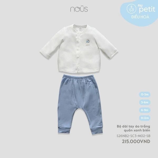  Bộ dài tay áo trắng quần xanh biển 