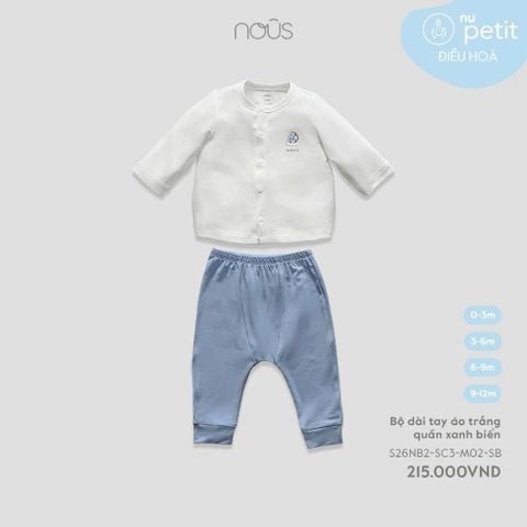  Bộ dài tay áo trắng quần xanh biển 