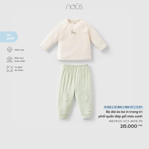  Bộ dài áo be in trang trí phối quần đáp gối màu xanh 