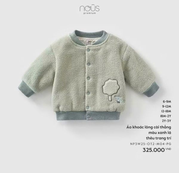  Áo khoác lông cài thẳng màu xanh lá thêu trang trí 
