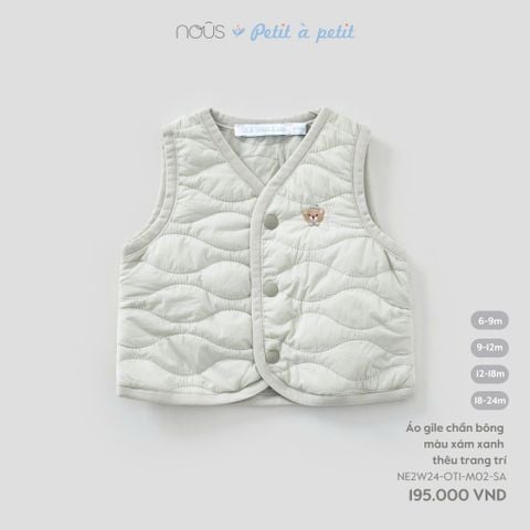  Áo gile chần bông màu xám xanh thêu trang trí 