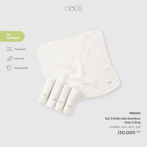  Set 5 khăn sữa bamboo màu trắng 