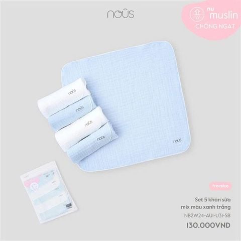  Set 5 khăn sữa mix màu xanh trắng 