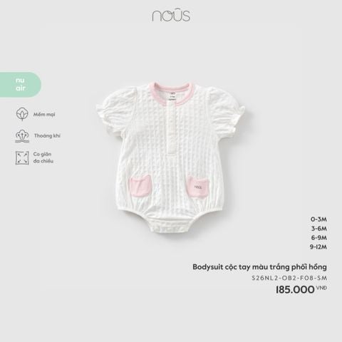  Bodysuit cộc tay màu trắng phối hồng 