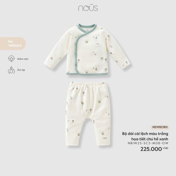  Bộ dài cài lệch màu trắng họa tiết chú hề xanh NB 