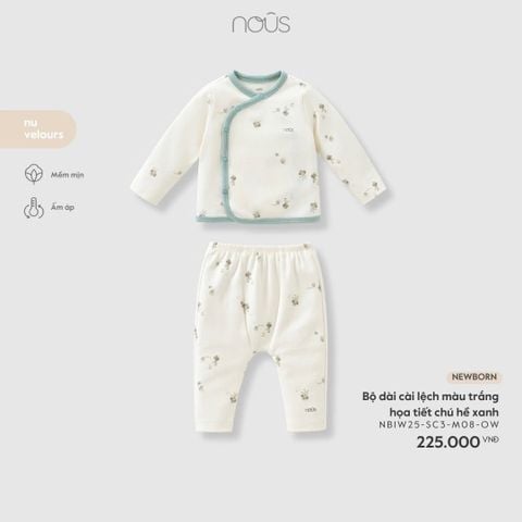  Bộ dài cài lệch màu trắng họa tiết chú hề xanh NB 