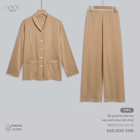  Bộ pyjama dài tay sau sinh màu cát cháy 