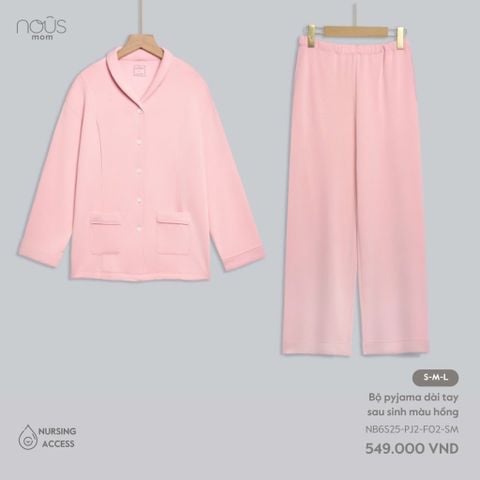  Bộ pyjama dài tay sau sinh màu hồng 