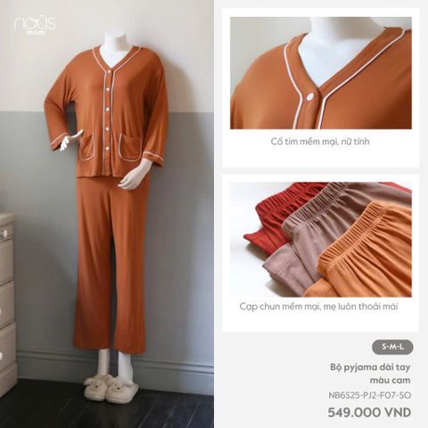  Bộ pyjama dài tay màu cam F07 