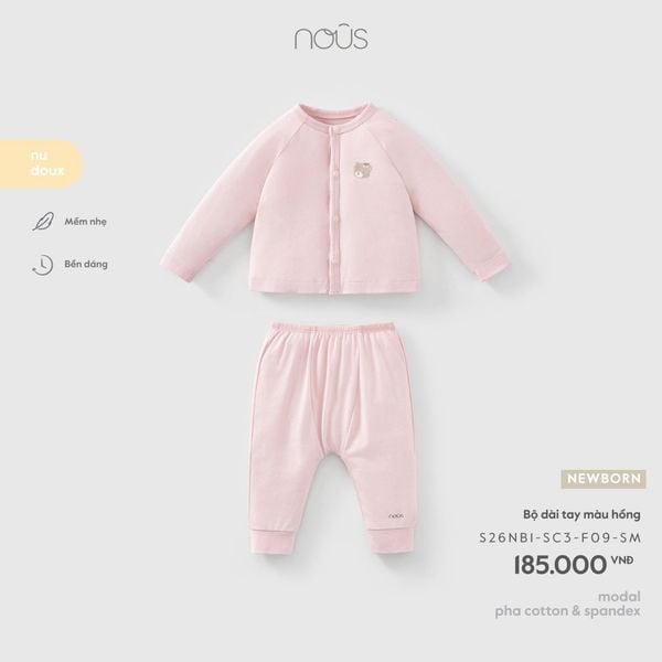 Bộ dài tay màu hồng NB 