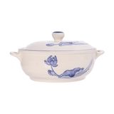  Cream - Casserole w/ Lid 20cm - Thố có nắp sọc tròn 20cm The Nón Lá (Bonjour Vietnam collection) 