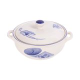  Cream - Casserole w/ Lid 20cm - Thố có nắp sọc tròn 20cm The Nón Lá (Bonjour Vietnam collection) 