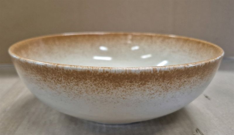  Cream - Bowl 22cm - Tô trẹt 22cm màu kem (matte) viền nâu 