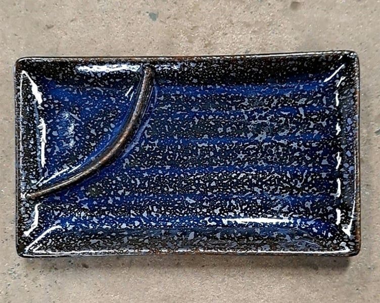  Saphir - Rectangular Plate 20 x 11.5cm - Dĩa chữ nhật có ngăn 20 x 11.5cm xanh viền nâu kim sa (Sparkling collection) 
