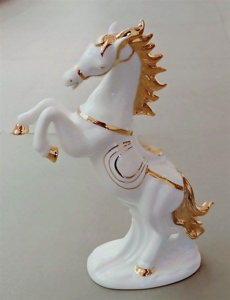  Décor - Tượng Ngựa trắng bắt chỉ vàng 