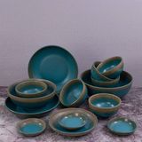  Aphrodite - Family Set 14pcs - Bộ bàn ăn 6 người xanh ngọc bích viền nâu (matte) (14 món) 