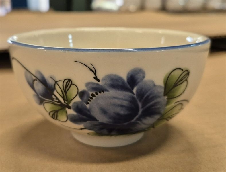  Cream - Rice Bowl 11.5 x 6cm - Chén cơm 11.5 x 6cm màu kem hoa mẫu đơn xanh dương (Peony collection) 