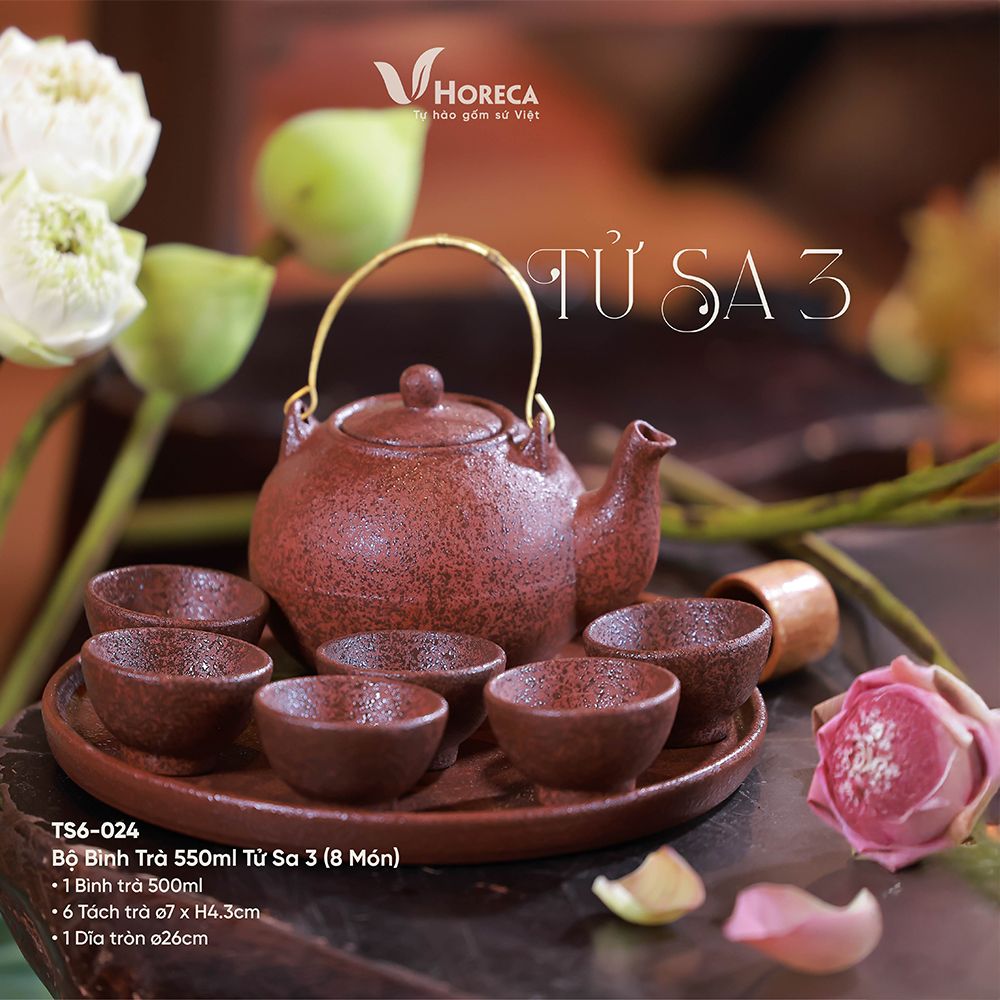  Terracotta - Tea Set 550ml (6 pax) - Bộ bình trà 550ml tử sa phun kem 3 - Không hộp 