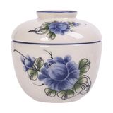  Cream - Bowl w/ Lid 9cm - Thố có nắp 9cm màu kem hoa mẫu đơn xanh (Peony collection) 