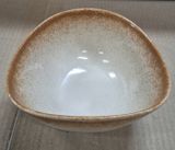  Cream - Triangle Bowl 14cm - Tô tam giác 14cm màu kem (matte) viền nâu 