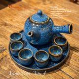  Saphir - Tea Set 550ml (6 pax) - Bộ bình trà 550ml xanh viền nâu 4 - Không hộp 