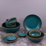  Aphrodite - Family Set 10pcs - Bộ bàn ăn 4 người xanh ngọc bích viền nâu (matte) (10 món) 