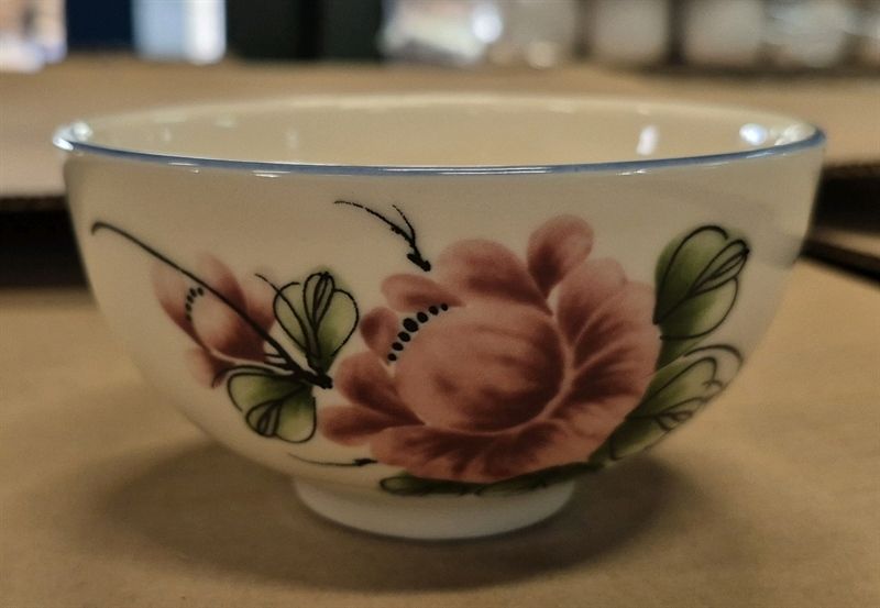  Cream - Rice Bowl 11.5 x 6cm - Chén cơm 11.5 x 6cm màu kem hoa mẫu đơn hồng (Peony collection) 