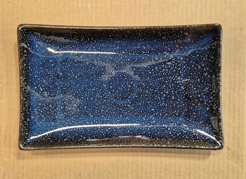  Saphir - Rectangular Plate 30 x 18 x 2cm - Dĩa chữ nhật 30 x 18 x 2cm xanh viền nâu kim sa (Sparkling collection) 