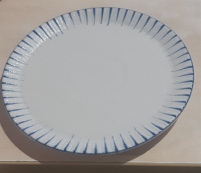  Blanche - Plate 19cm - Dĩa tròn sọc 19 cm lộc phát vành xanh cobalt lòng trắng 