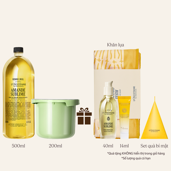 [Phiên Bản Mới] Bộ Refill Dầu Tắm và Kem Dưỡng Ẩm Săn Chắc Da Hạnh Nhân