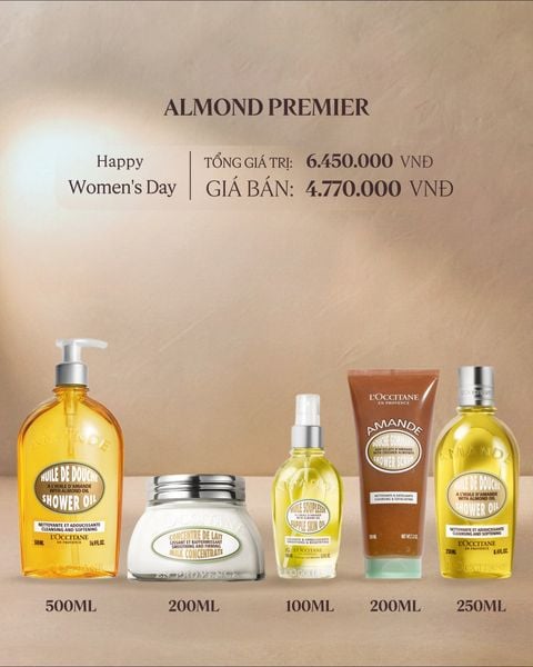 Bộ ba chăm sóc cơ thể hạnh nhân premier Tặng bộ chăm sóc cơ thể và tẩy tế bào chết hạnh nhân trị giá 1,680,000đ