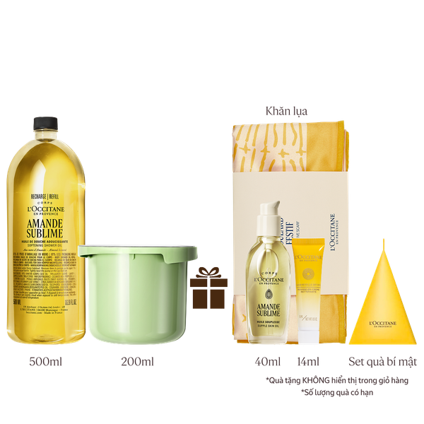 [Phiên Bản Mới] Bộ Dầu Tắm Và Kem Dưỡng Săn Chắc Da Hạnh Nhân Refill