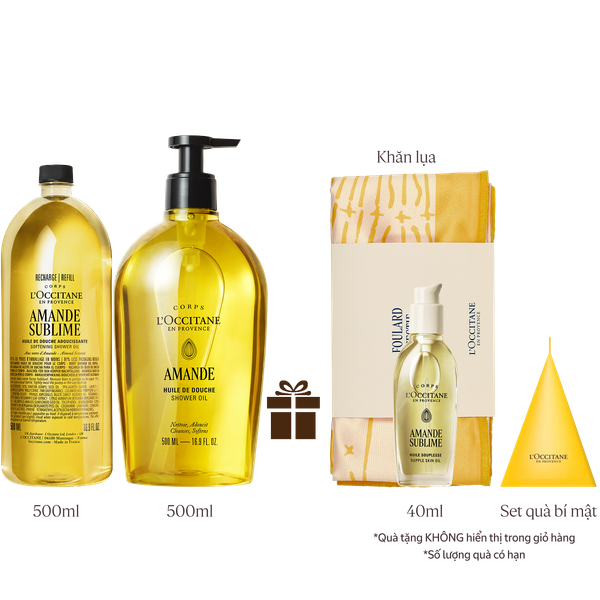 [Phiên Bản Mới] Bộ Dầu Tắm Hạnh Nhân Và Chai Refill