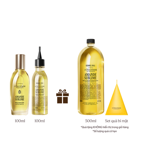 [Phiên Bản Mới] Bộ Dầu Dưỡng Thể Hạnh Nhân Và Chai Refill