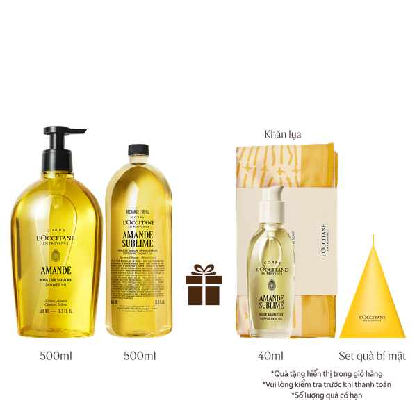 [Phiên Bản Mới] Bộ Dầu Tắm Hạnh Nhân Và Chai Refill