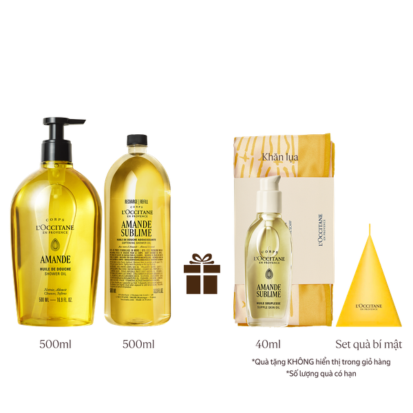 [Phiên Bản Mới] Bộ Dầu Tắm Hạnh Nhân Và Chai Refill