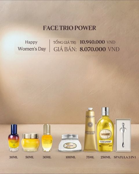 Bộ ba chăm sóc trẻ hóa da mặt cúc trường sinh Tặng sản phẩm chăm sóc cơ thể, tay và dụng cụ massage trị giá 2,870,000đ