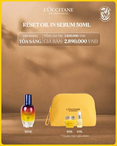 Tinh Chất Tái Sinh Quyền Năng 50ml Tặng Bộ Sản Phẩm Chăm Sóc Da Mặt Cúc Trường Sinh Và Túi L'Occitane