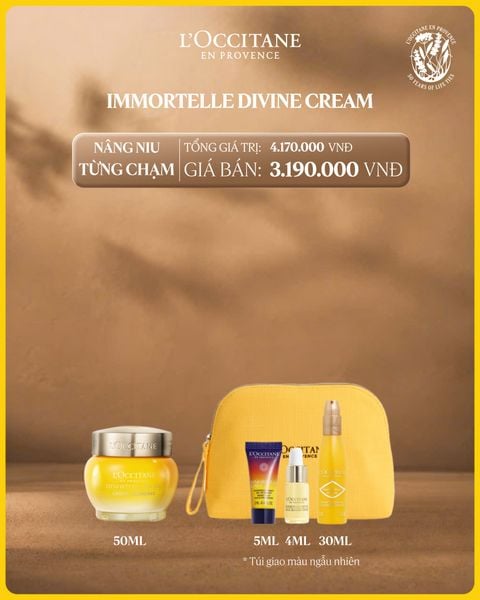 Kem dưỡng da cúc trường sinh tặng bộ sản phẩm chăm sóc da cúc trường sinh và túi L'Occitane