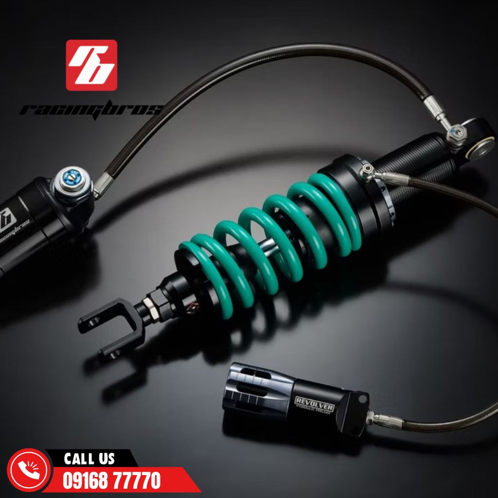 Phuộc Racing Bros SHICANE HLR REMOTE + REVOLVER 2 bình dầu xe R15 V3/V4 chính hãng lò xo đen có bảo hành